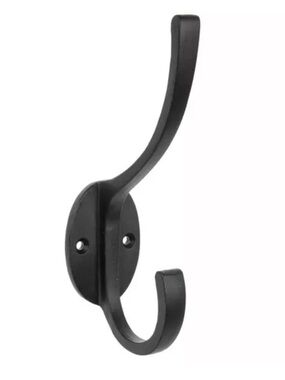 Black Iron Double Wall Hook for Coats Hats Robes, Towels and More